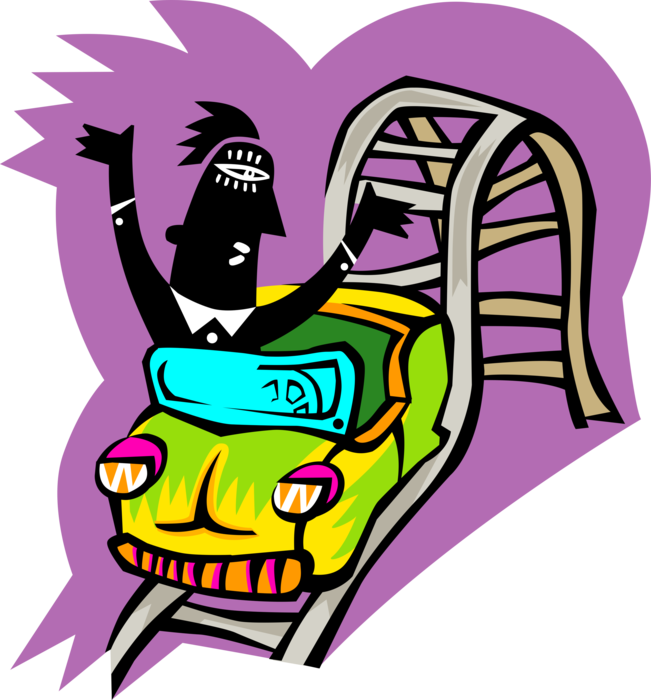 Vector Illustration of Roller Coaster Rider Enjoys Amusement or Theme Park Ride