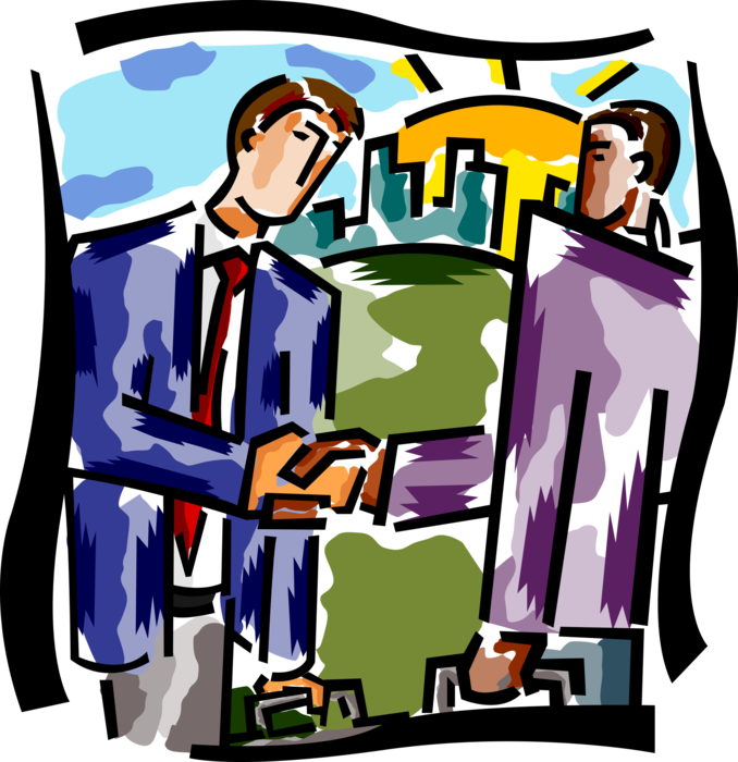 Vector Illustration of Businessmen Shake Hands in Introduction Greeting or Agreement Handshake