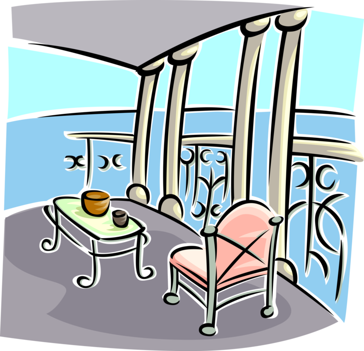 Vector Illustration of Balcony Ocean View with Lounge Chair