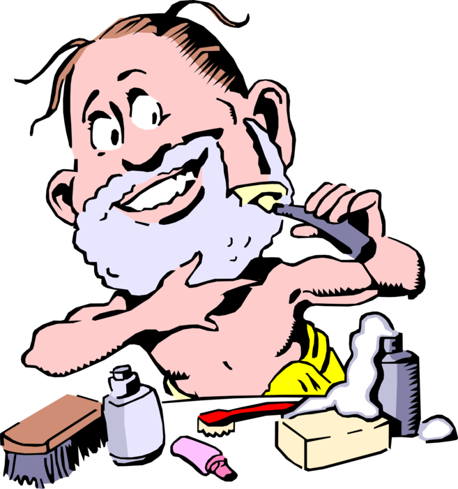 Vector Illustration of Man Shaves with Razor as He Starts His Day