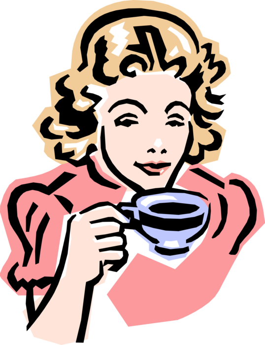 Vector Illustration of 1950's Vintage Style Woman with Morning Cup of Coffee