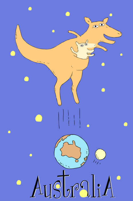 Vector Illustration of Australian Marsupial Kangaroo Jumps for Joy