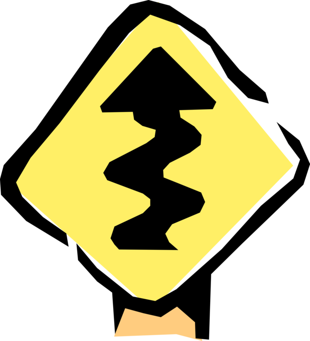 Vector Illustration of Winding Highway and Road Caution Sign