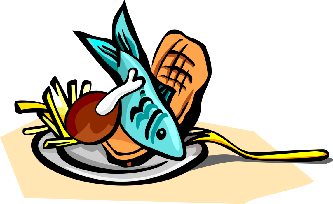 Vector Illustration of Fish and Chips Food Platter with Fork
