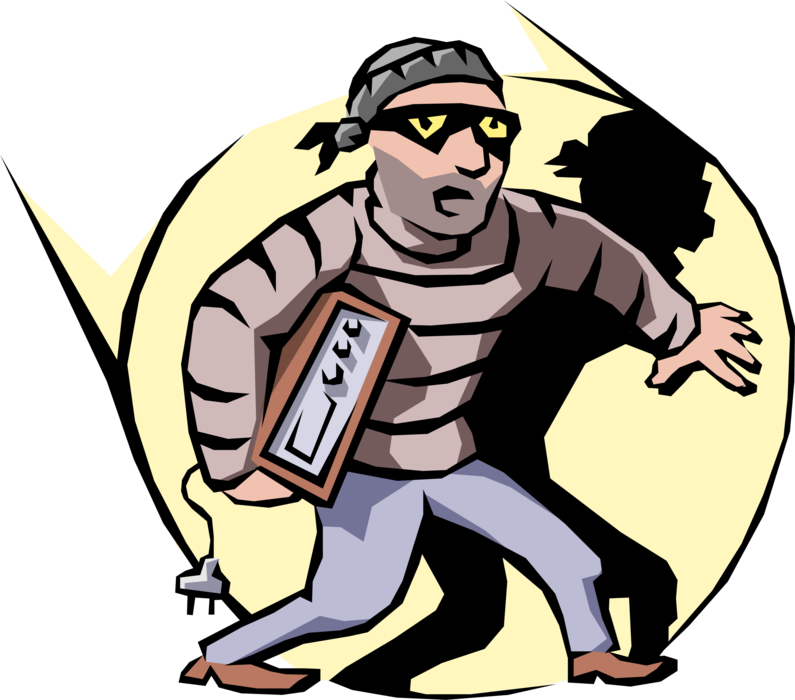 Vector Illustration of Prowler Thief Burglar with Stolen Goods from Break-In Heist