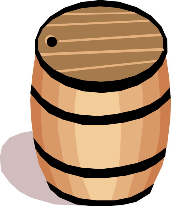 Vector Illustration of Barrel, Cask or Tun Made of Wooden Staves Bound by Hoops