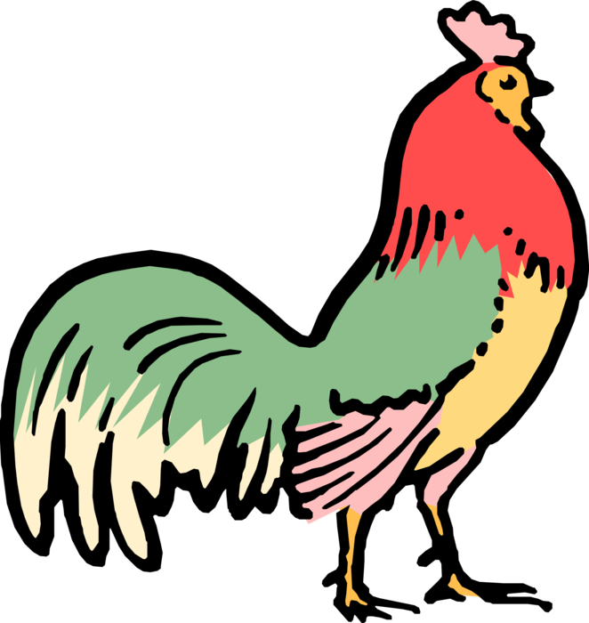 Vector Illustration of Cartoon Farm Animal Rooster Cockerel