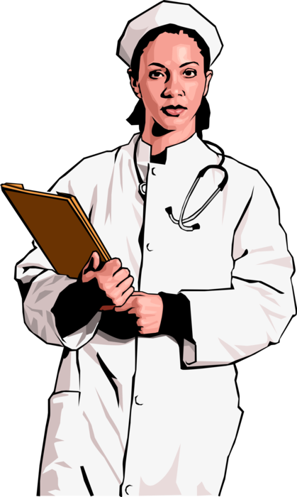 Vector Illustration of Health Care Professional Doctor Physician with Stethoscope and Clipboard Portable Writing Surface