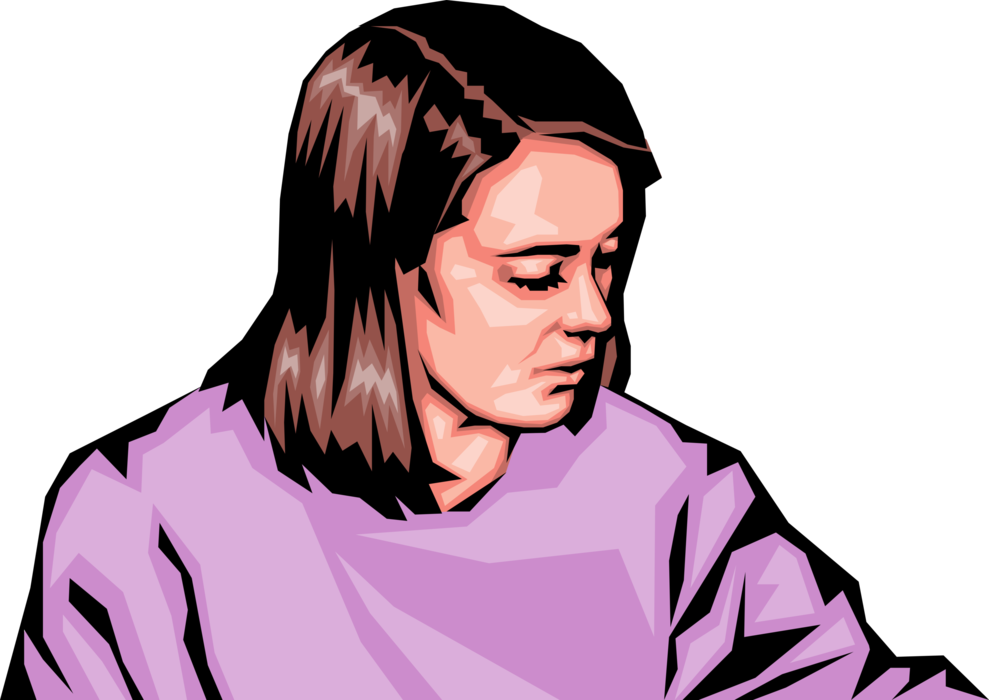 Vector Illustration of Businesswoman at Deep in Thought at Work