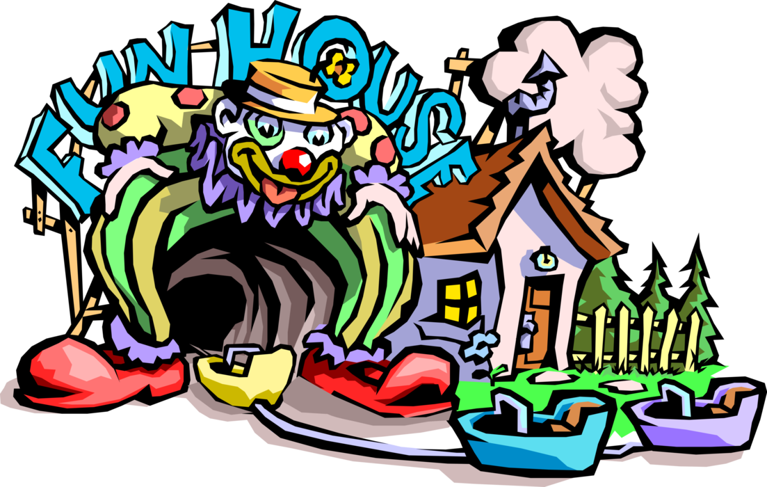 Vector Illustration of Big Top Circus or Carnival Funhouse Ride with Clown