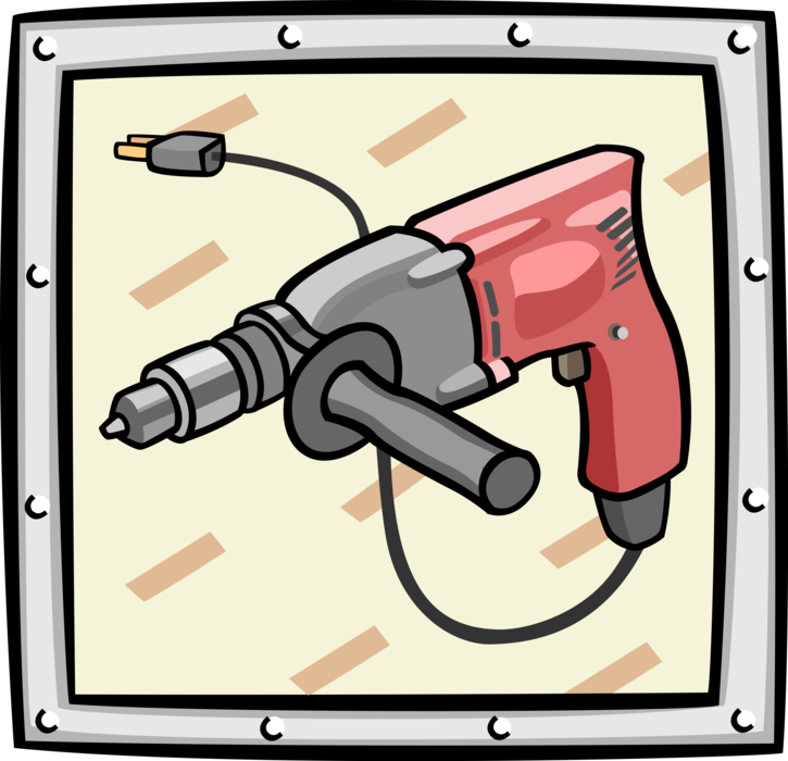 Vector Illustration of Portable Electric Powered Drill Tool 