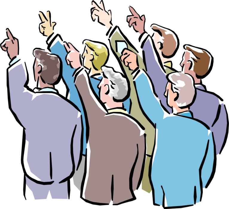 Vector Illustration of Businessmen Pointing Up in Air