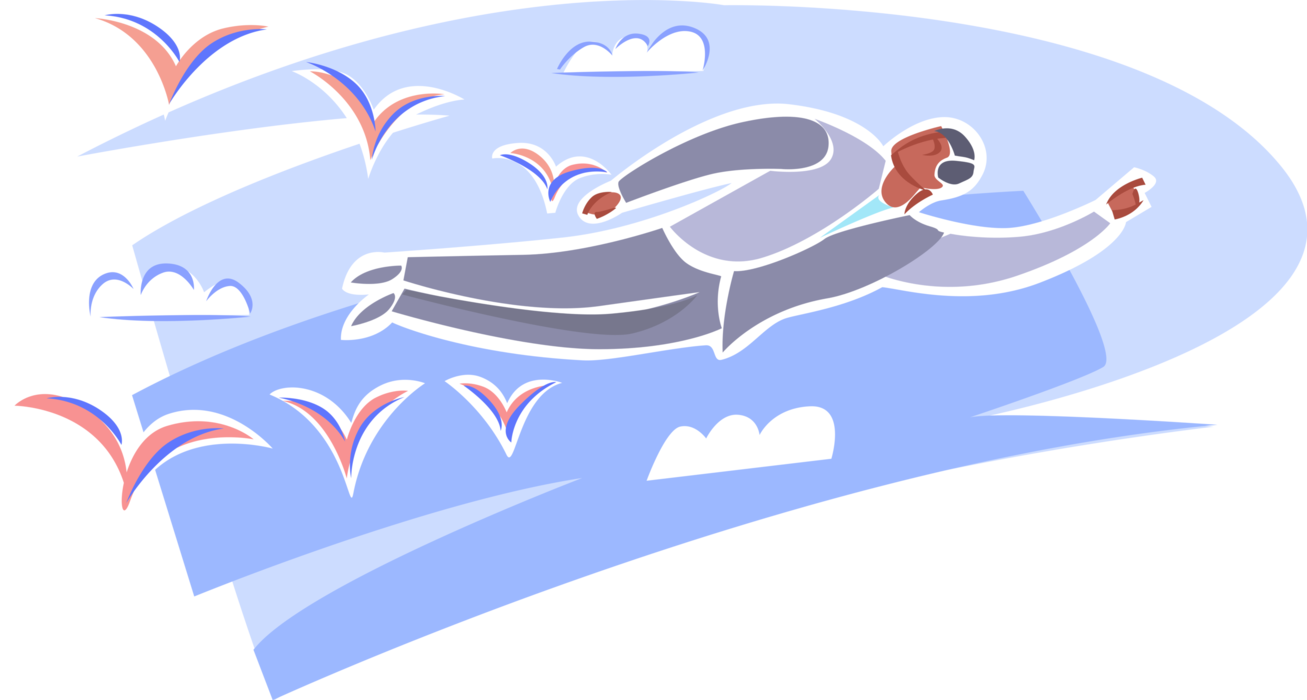 Vector Illustration of Man Flying Through the Sky with the Birds