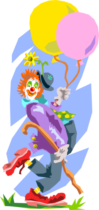 Vector Illustration of Big Top Circus Clown with Balloons Acts Silly