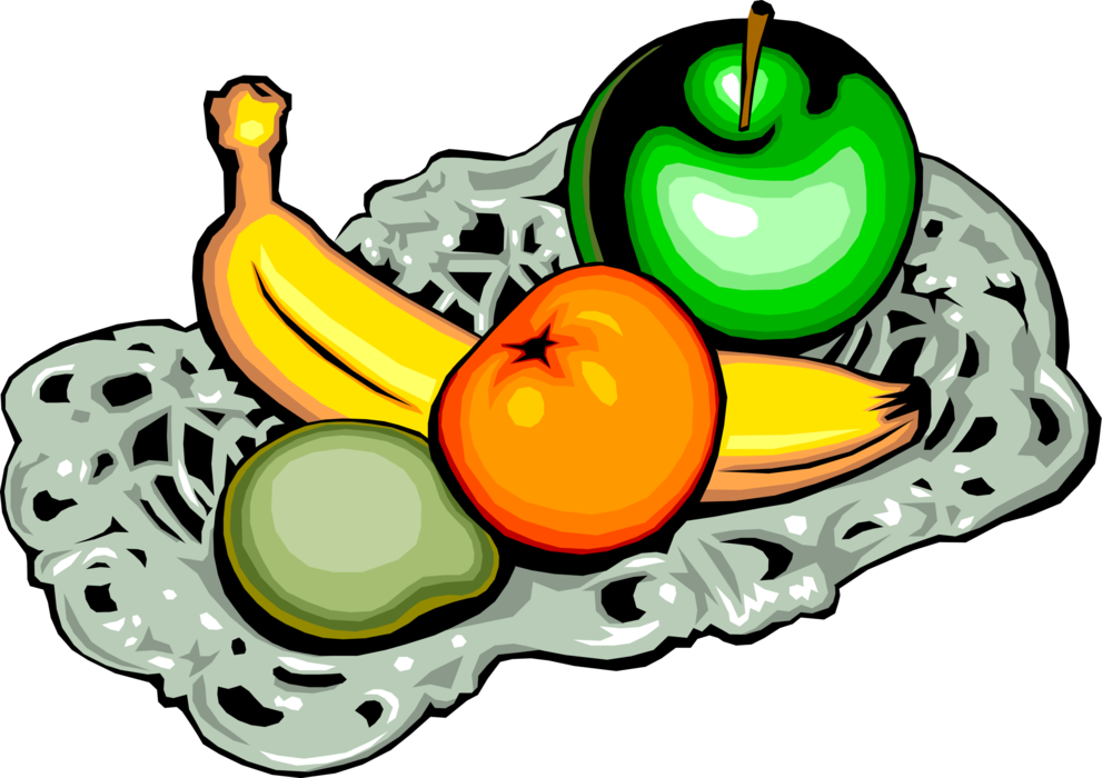Vector Illustration of Assorted Fruit Green Apple, Orange, Banana and Pear