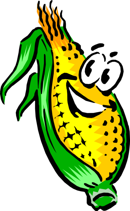 Vector Illustration of Anthropomorphic Sweet Corn on the Cob
