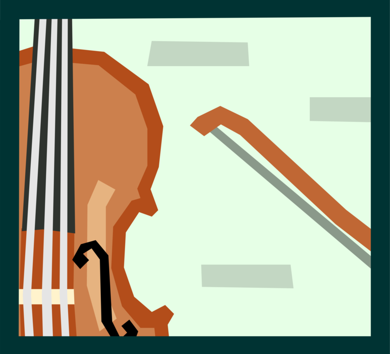 Vector Illustration of Bass Violin or Double Bass Bowed Symphony Orchestra Musical String Instrument with Bow