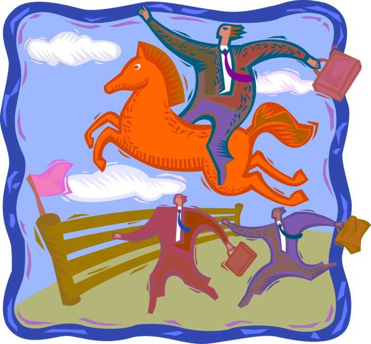 Vector Illustration of Equestrian Businessman Jumps Over the Competition