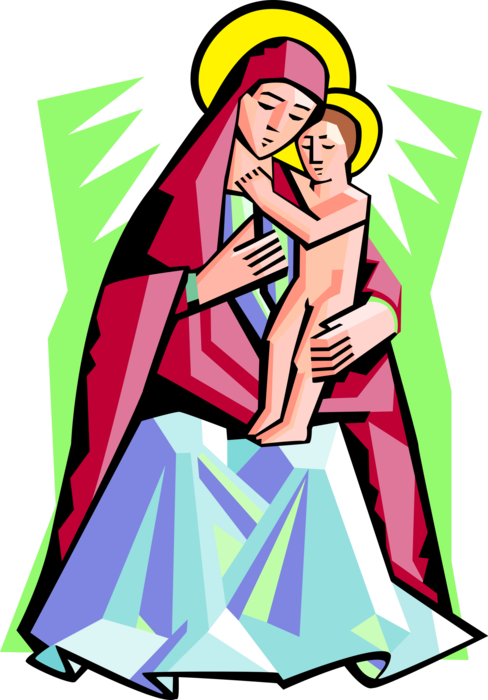 Vector Illustration of Virgin Mary Mother of God with Christ Child Baby Jesus