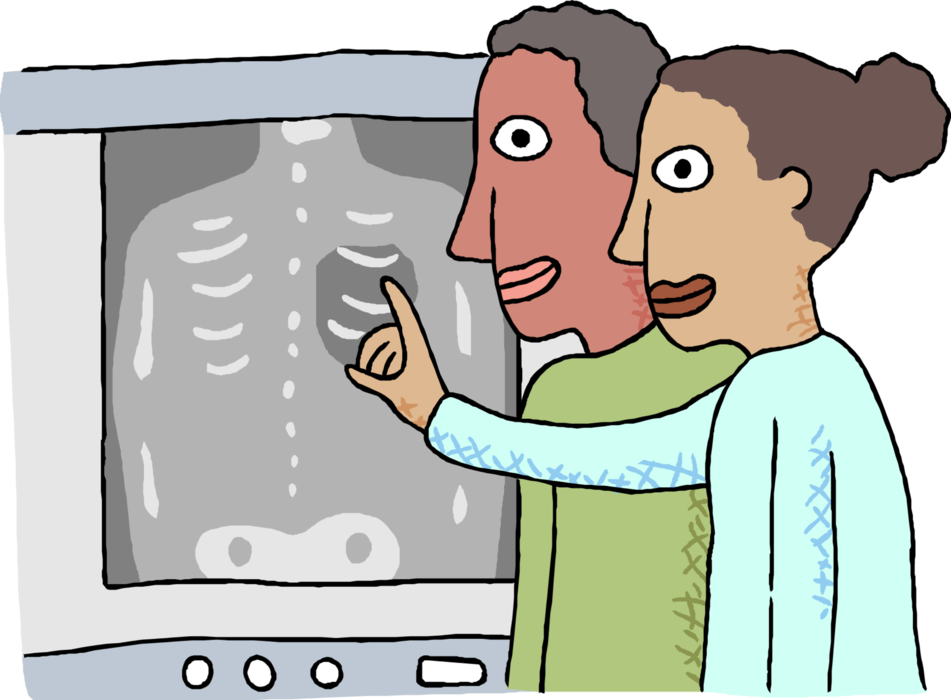 Vector Illustration of Two Doctors Examining Patient X-Ray Results