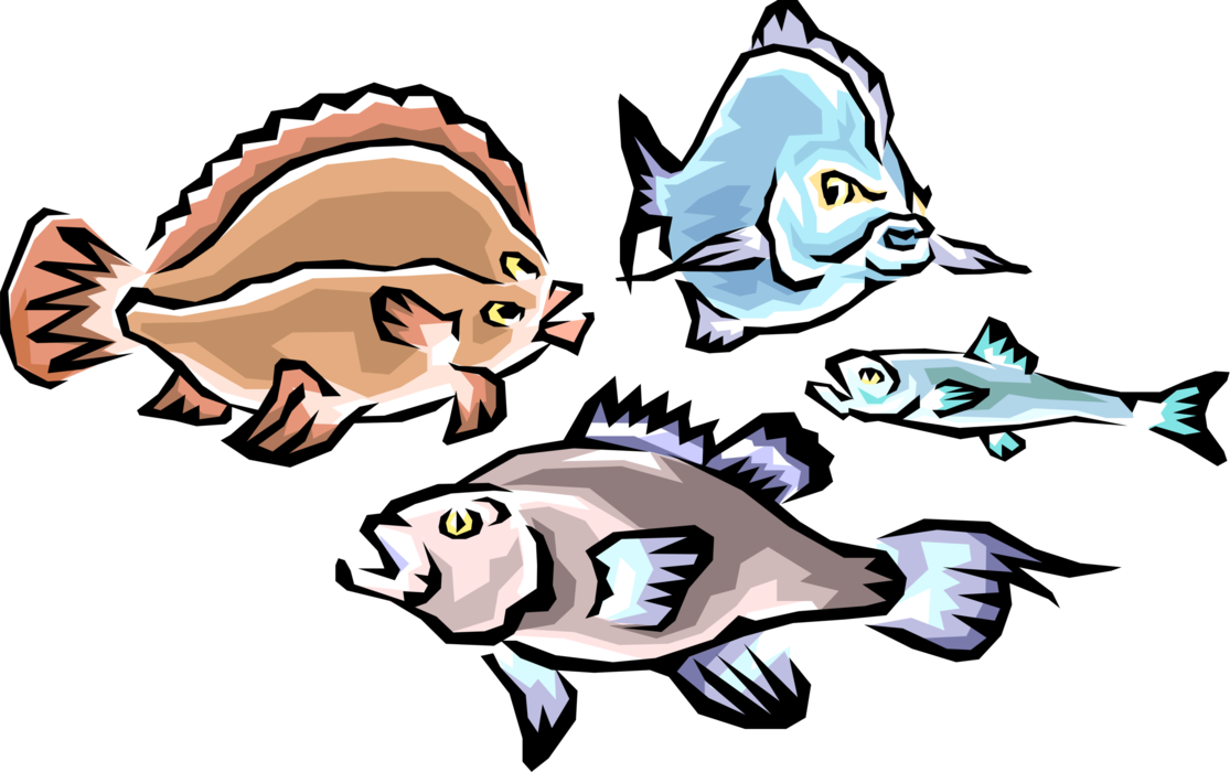 Vector Illustration of Aquatic Marine Fish Swimming in Ocean