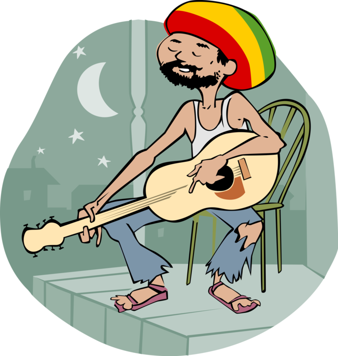 Vector Illustration of Jamaican Rastafarian Musician Guitar Player Loves Reggae Music