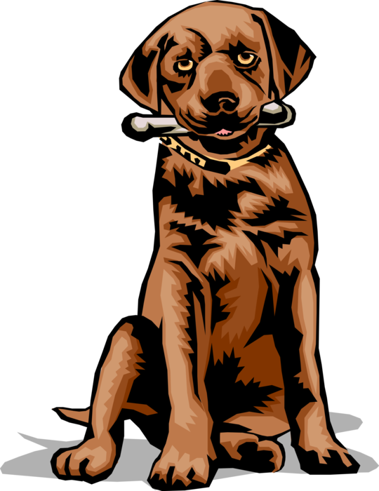 Vector Illustration of Family Pet Dog with Bone in Its Mouth