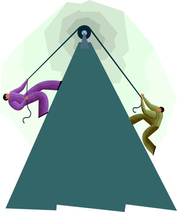 Vector Illustration of Businessmen Use Counter-Balance Pulley and Rope