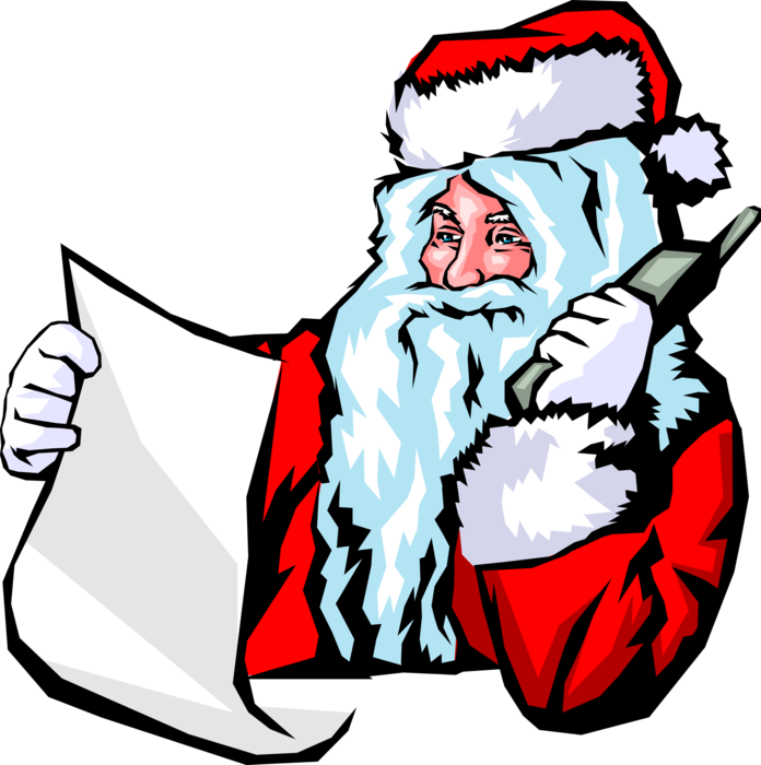 Vector Illustration of Santa Claus on the Phone Discussing Christmas Plans