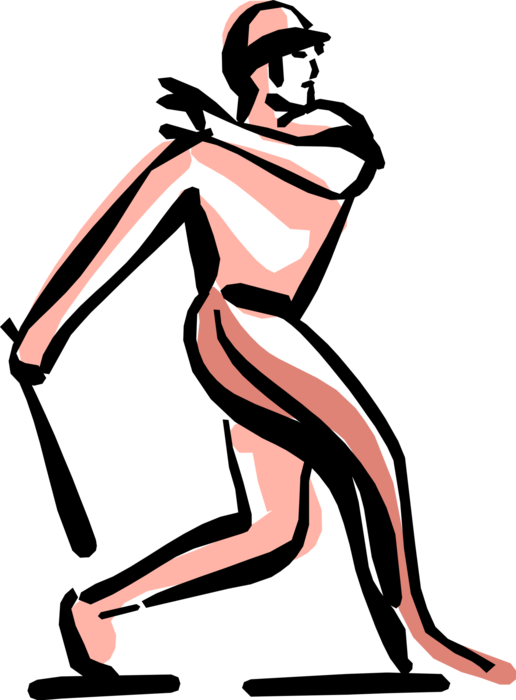 Vector Illustration of Sports Baseball Batter Swings the Bat