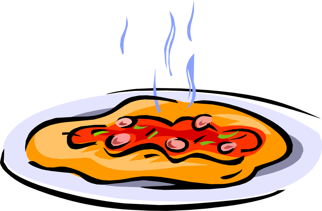 Vector Illustration of Hot Flatbread Pizza on Serving Plate