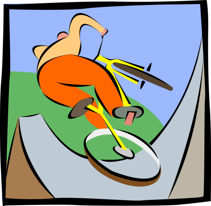 Vector Illustration of BMX Sport Bicycle Performs Stunts and Tricks on Half-Pipe