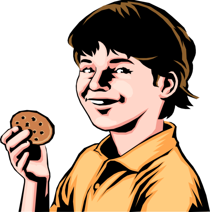 Vector Illustration of Boy with Chocolate Chip Cookie Snack