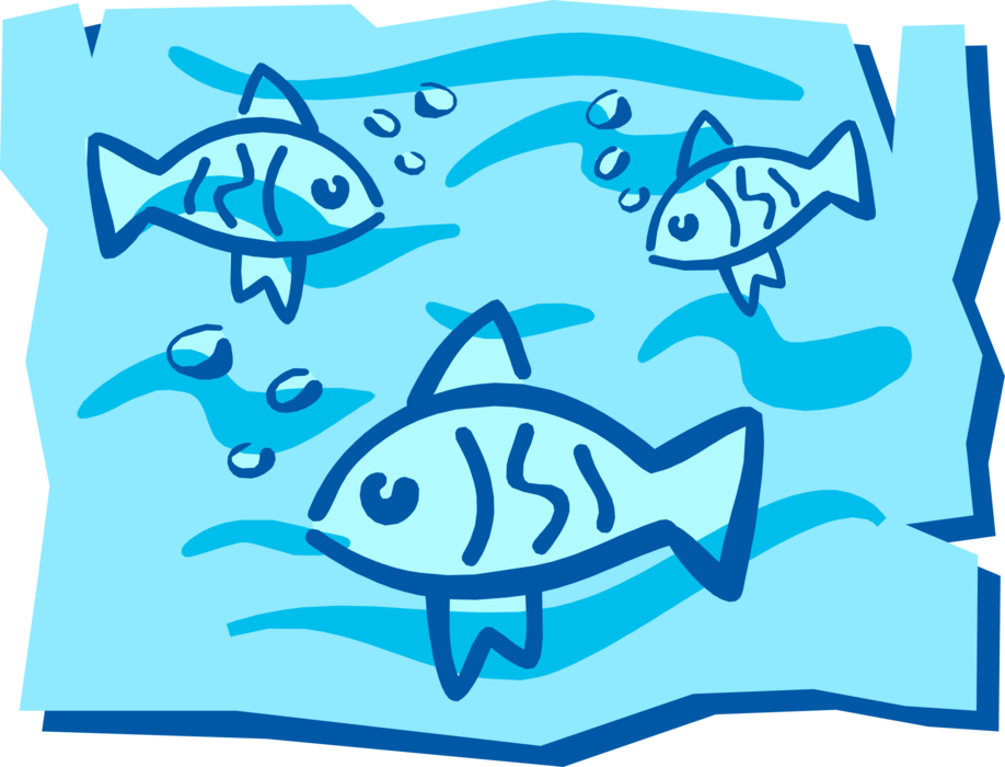 Vector Illustration of School of Fish Swimming with Bubbles