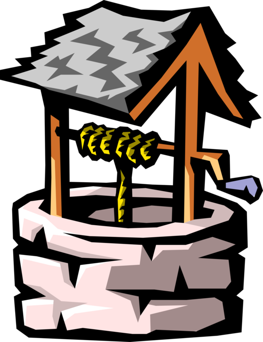 Vector Illustration of Water Wishing Well with Pulley and Bucket