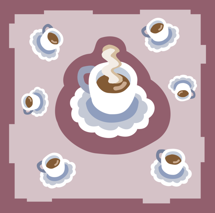 Vector Illustration of Freshly Brewed Morning Coffee Beverage in Mugs