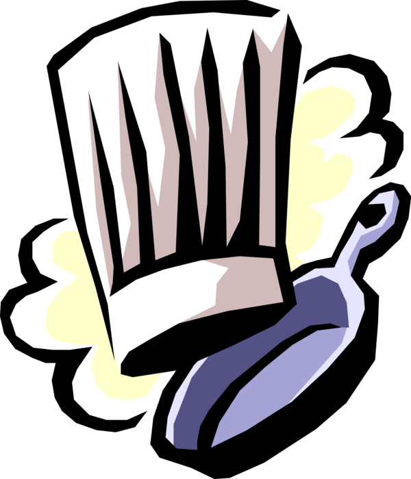 Vector Illustration of Culinary Cuisine Chef's Traditional White Hat with Frying Pan