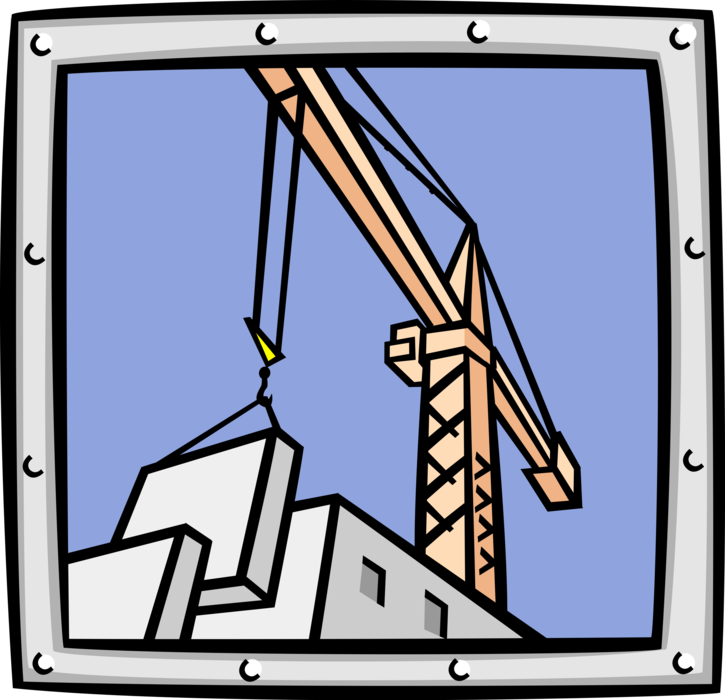 Vector Illustration of Construction Crane Lifting Hook Lifting Heavy Load