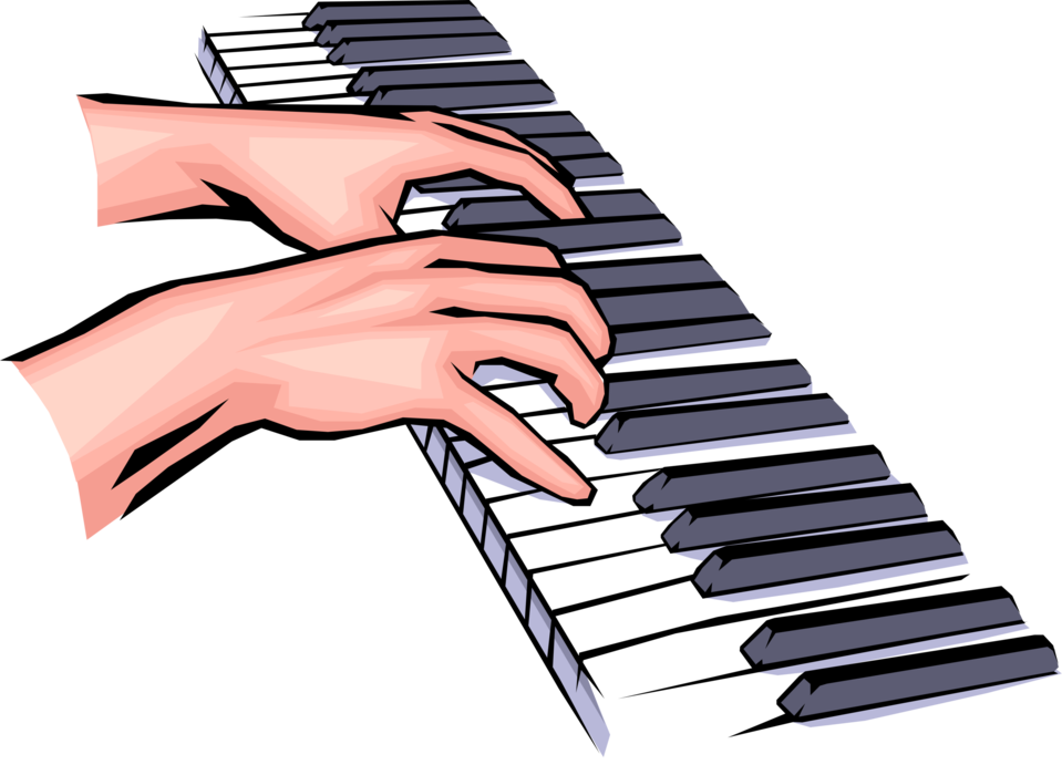 Vector Illustration of Musical Hands Playing Piano Keyboard Musical Instrument