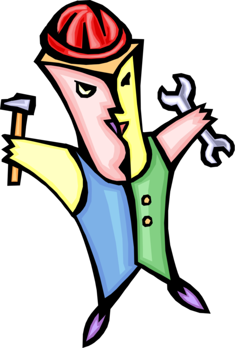 Vector Illustration of Handyman with Wrench and Hammer Tools