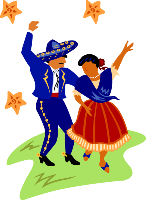 Vector Illustration of Mexican Traditional Hat Dance Jarabe Tapatío Dancers 