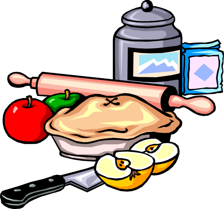 Vector Illustration of Fresh Baked Apple Pie with Ingredients and Rolling Pin