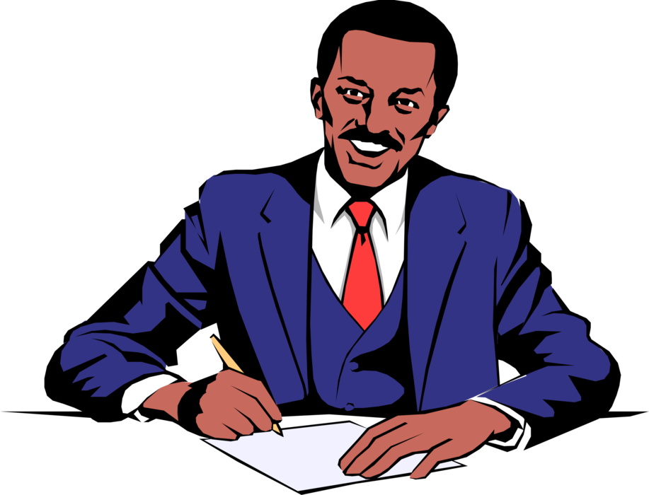 Vector Illustration of African American Businessman Writes Sales Report