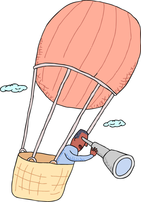 Vector Illustration of Man in Hot Air Balloon with Telescope