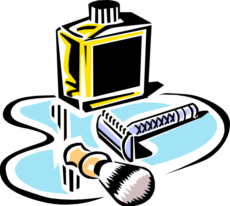 Vector Illustration of Shaving Equipment with Aftershave Cologne, Razor and Brush