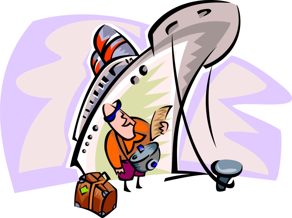 Vector Illustration of Tourist Passenger with Cruise Ship or Cruise Liner Ship used for Pleasure Voyages
