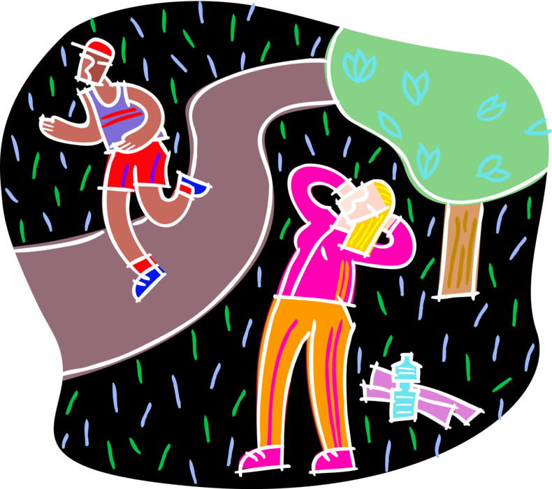 Vector Illustration of Physical Fitness Jogging and Exercise Workout in Park