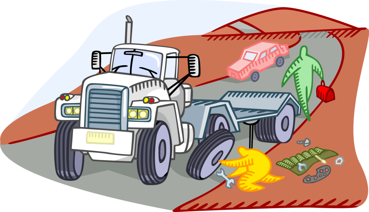 Vector Illustration of Mechanical Breakdown of Transport Truck on Road or Highway
