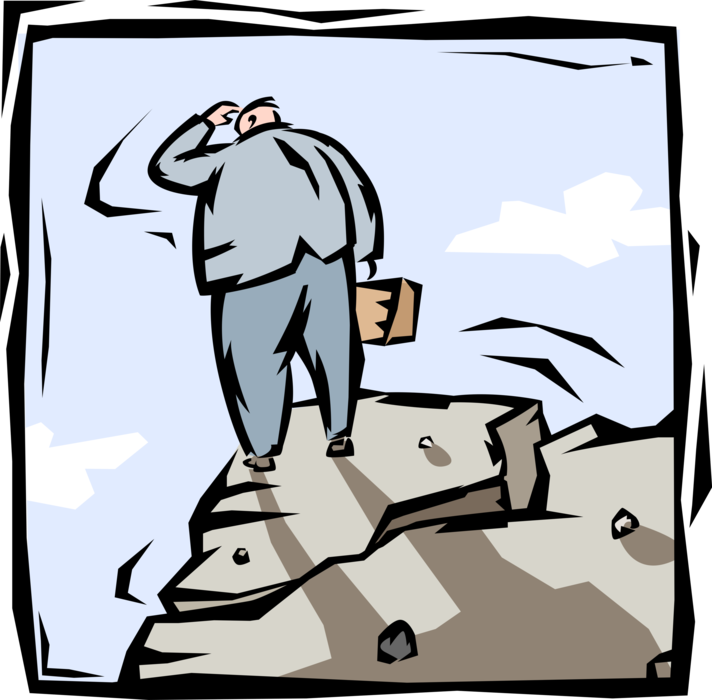 Vector Illustration of Businessman Looking Over Cliff into Great Beyond