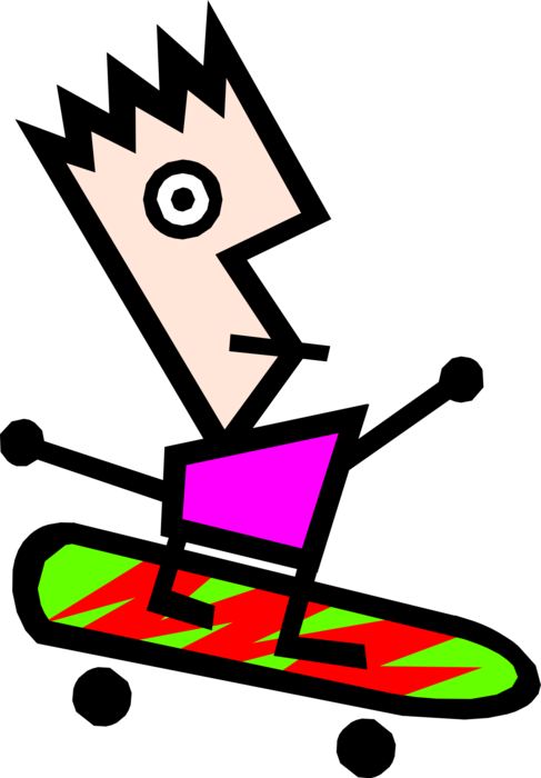 Vector Illustration of Modern Art Kid Goes Skateboarding